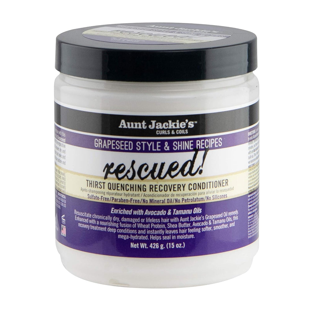 Aunt Jackies Grapeseed Rescued Thirst Quenching Hair Recovery Conditioner Treatment Deep Moisture 15Oz (426g)