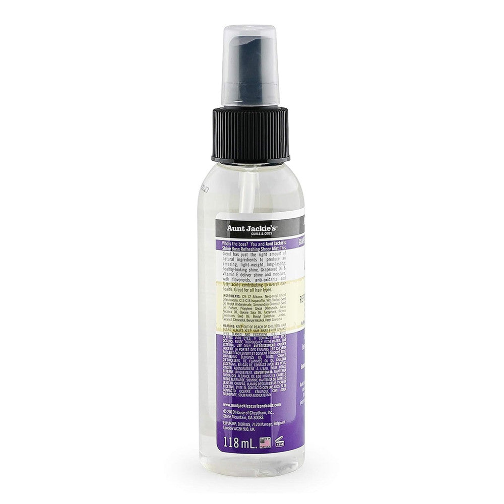 Aunt Jackies Grapeseed Style and Shine Recipes Shine Boss Refreshing Sheen Hair Mist, 4 Oz