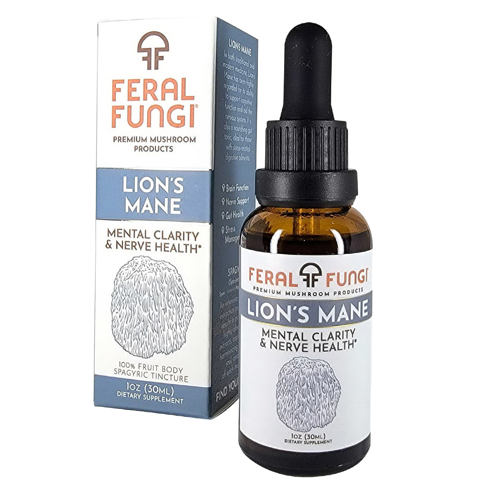 Feral Fungi Lions Mane Mental Clarity and Nerve Health Fruit Body Spagyric Tincture 1Oz (30ml)