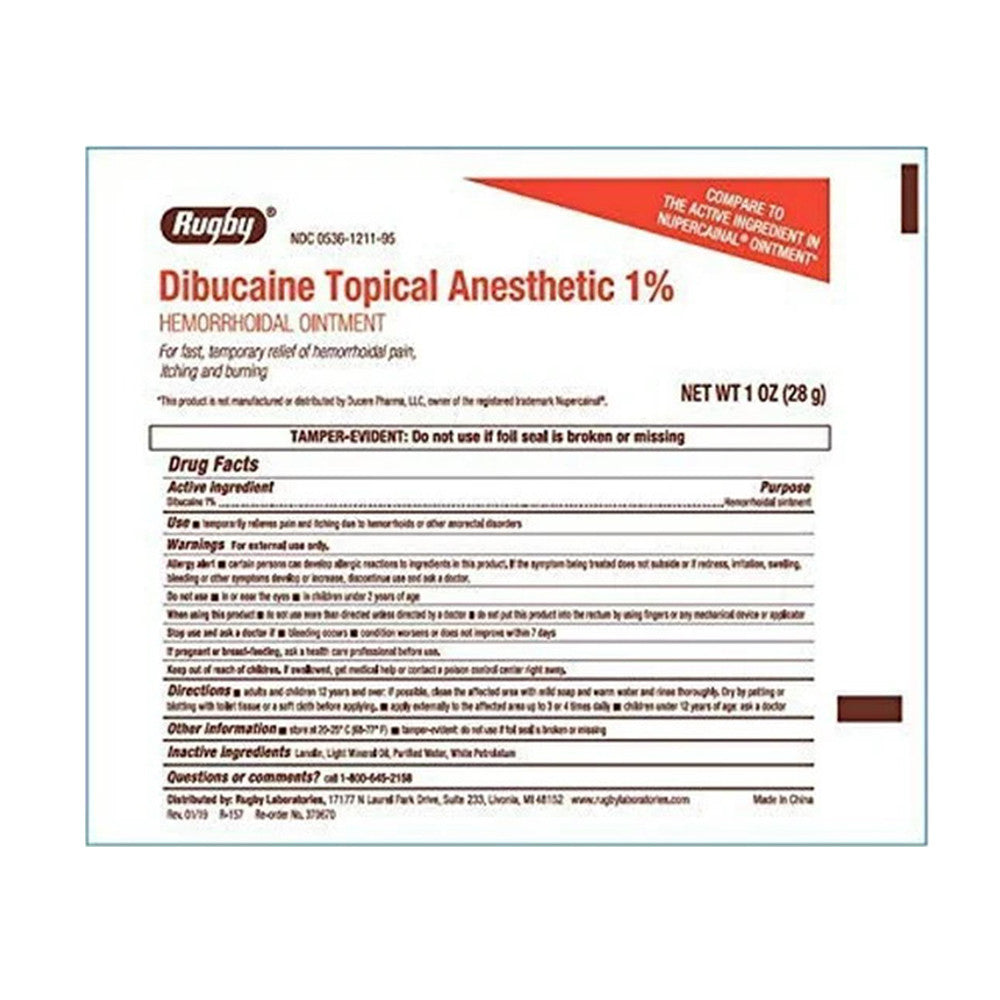 Rugby Dibucaine Topical Anesthetic 1 Percent Hemorrhoidal Ointment, 1 Oz