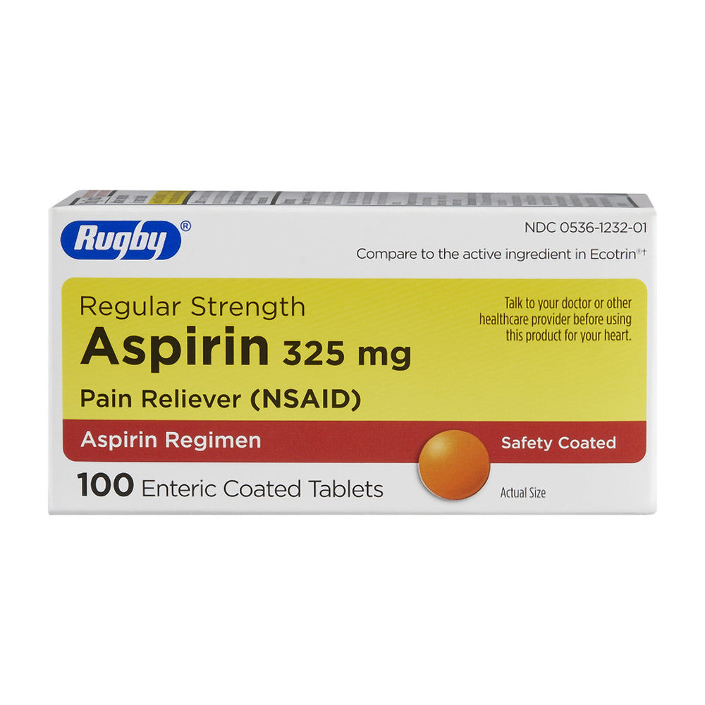 Rugby Aspirin 325 Mg Pain Reliever Enteric Coated Tablets, 100 Ea