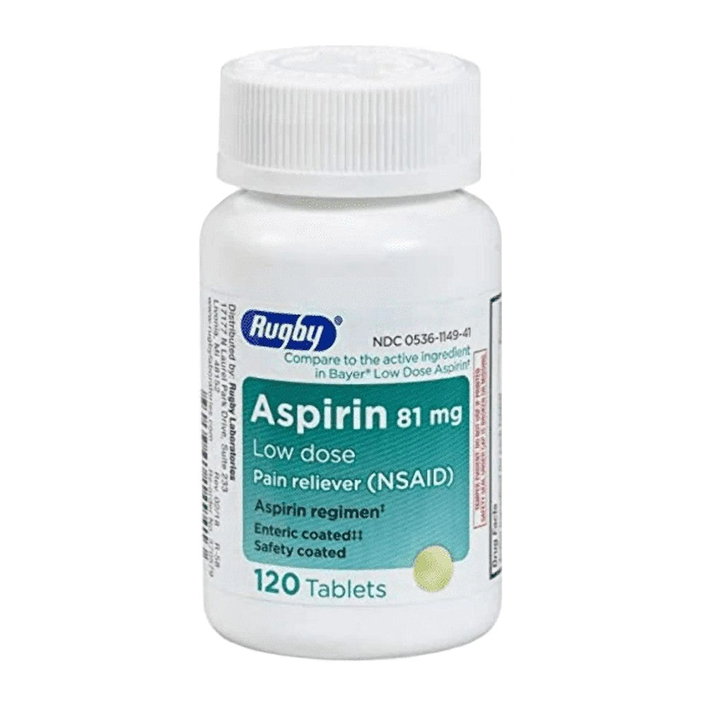 Rugby Aspirin 81 Mg Low Dose Pain Reliever Enteric Coated Tablets, 120 Ea