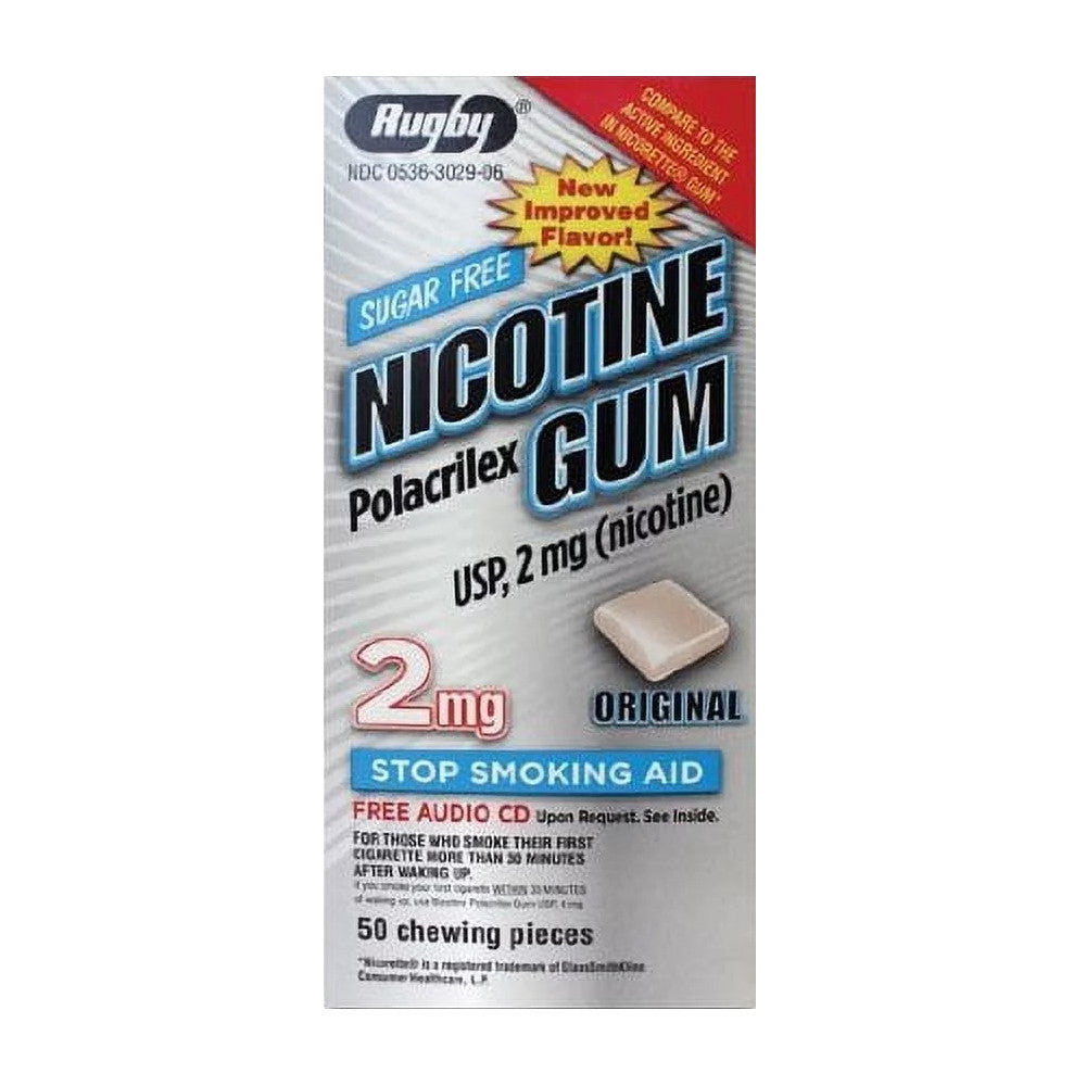 Rugby Sugar Free 2 Mg Nicotine Polacrilex Gum Original Chewable Pieces, Stop Smoking Aid, 50 Ea