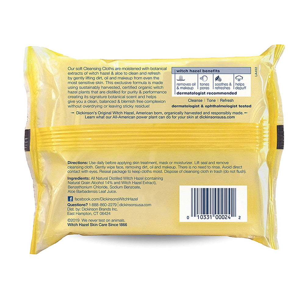Dickinsons Original Witch Hazel Daily Refreshingly Clean Cleansing Cloths - 25 ea