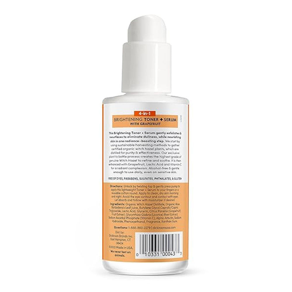 Dickinson Witch Hazel 4 in 1 Brightening Toner and Serum with Grapefruit, 4 Oz