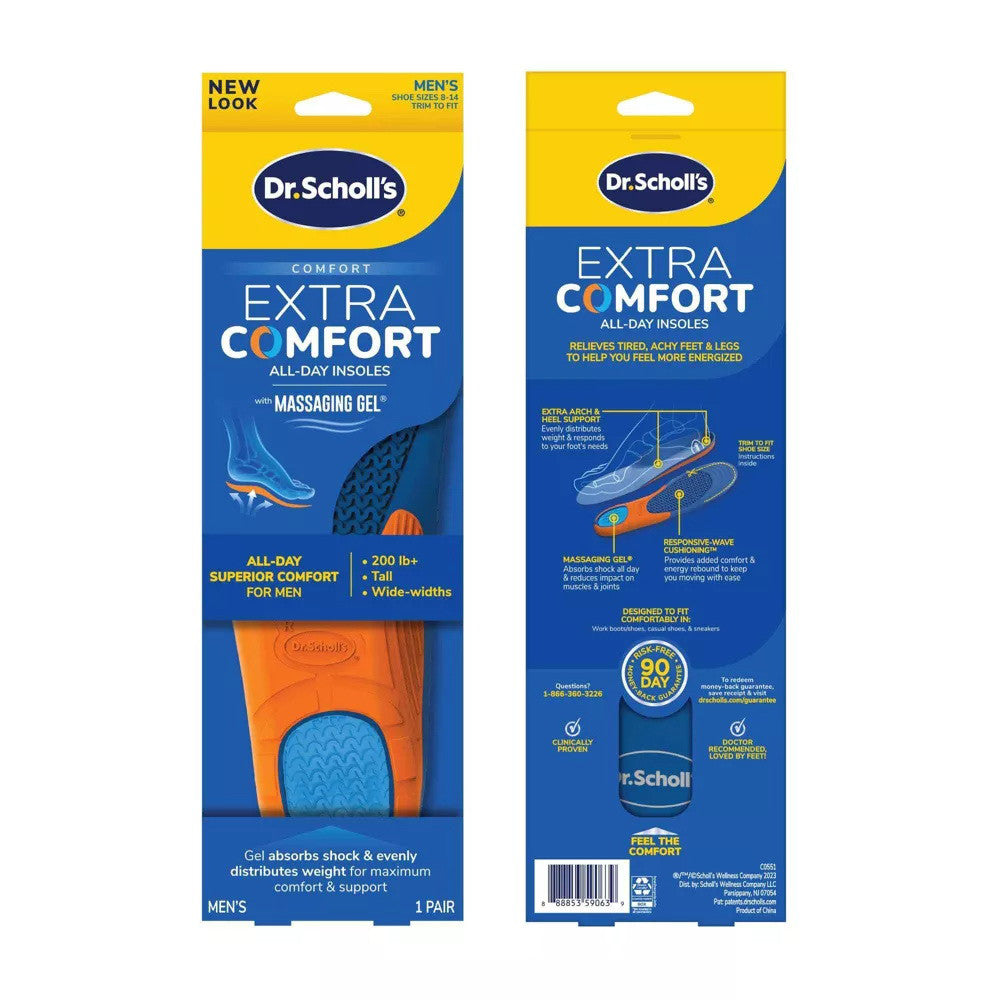 Dr. Scholls Comfort And Energy Extra Support Insoles With Massaging Gel For Men, Size 8-14, 1 Pair