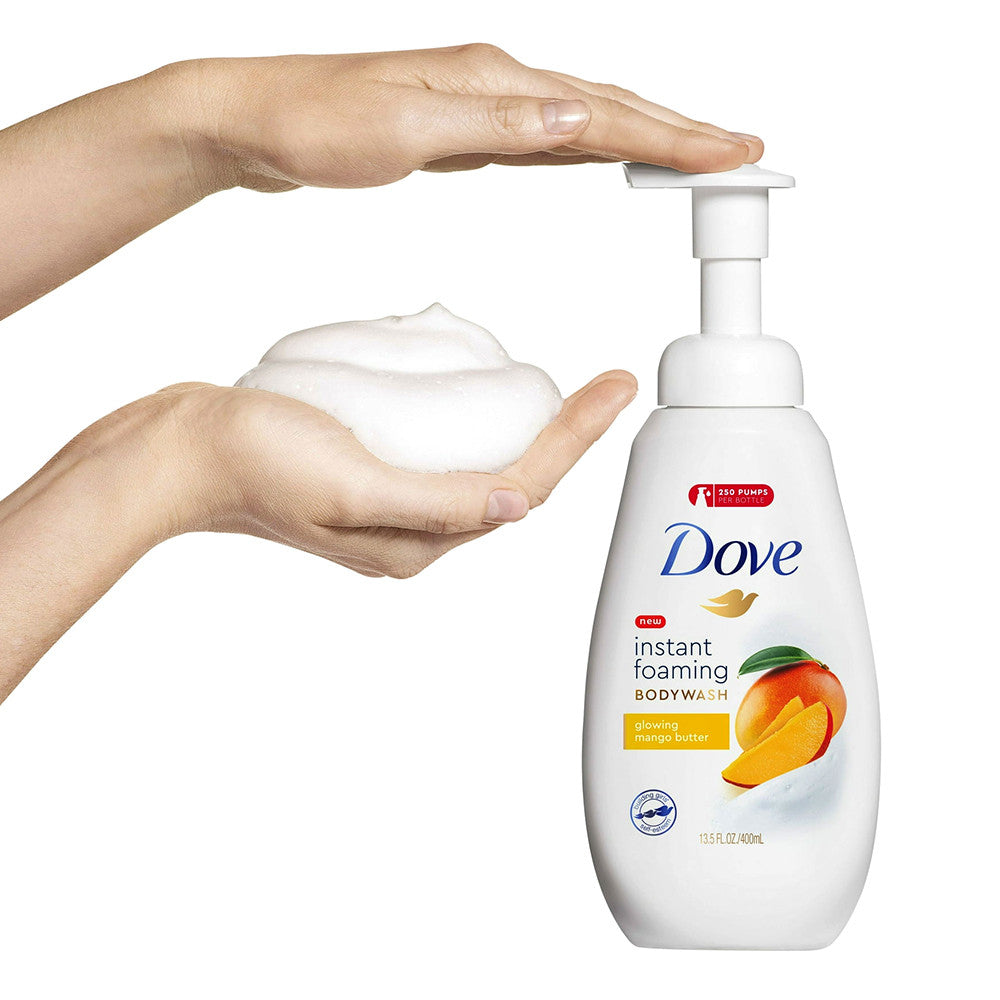 Dove Instant Foaming Glowing Mango Butter Body Wash Soap, 13.5 Oz
