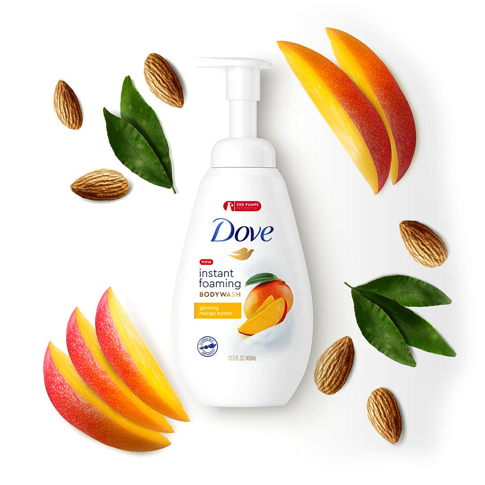 Dove Instant Foaming Glowing Mango Butter Body Wash Soap, 13.5 Oz