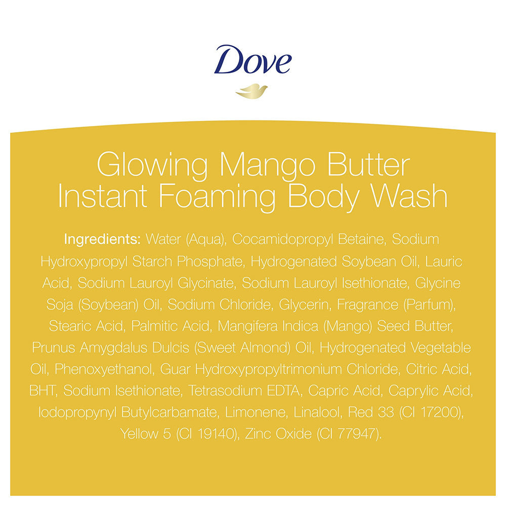 Dove Instant Foaming Glowing Mango Butter Body Wash Soap, 13.5 Oz