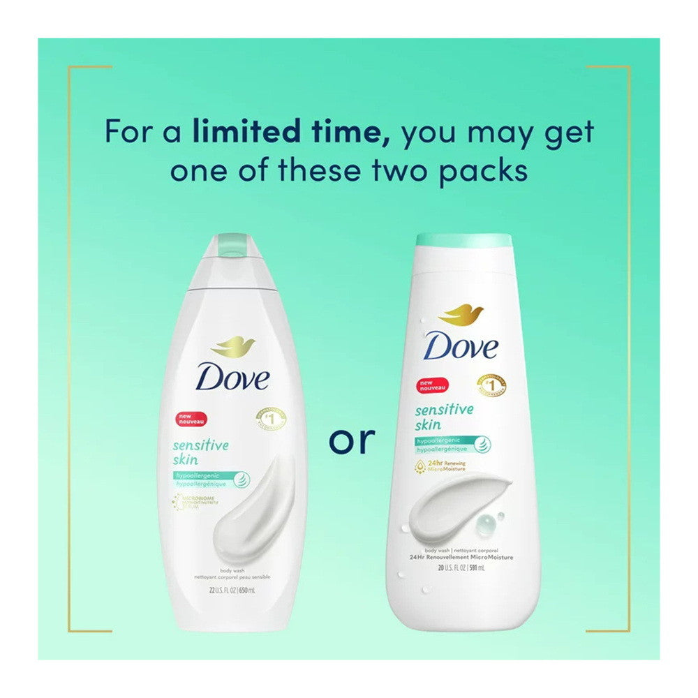 Dove Body Wash For Sensitive Skin, Unscented, 20 Oz