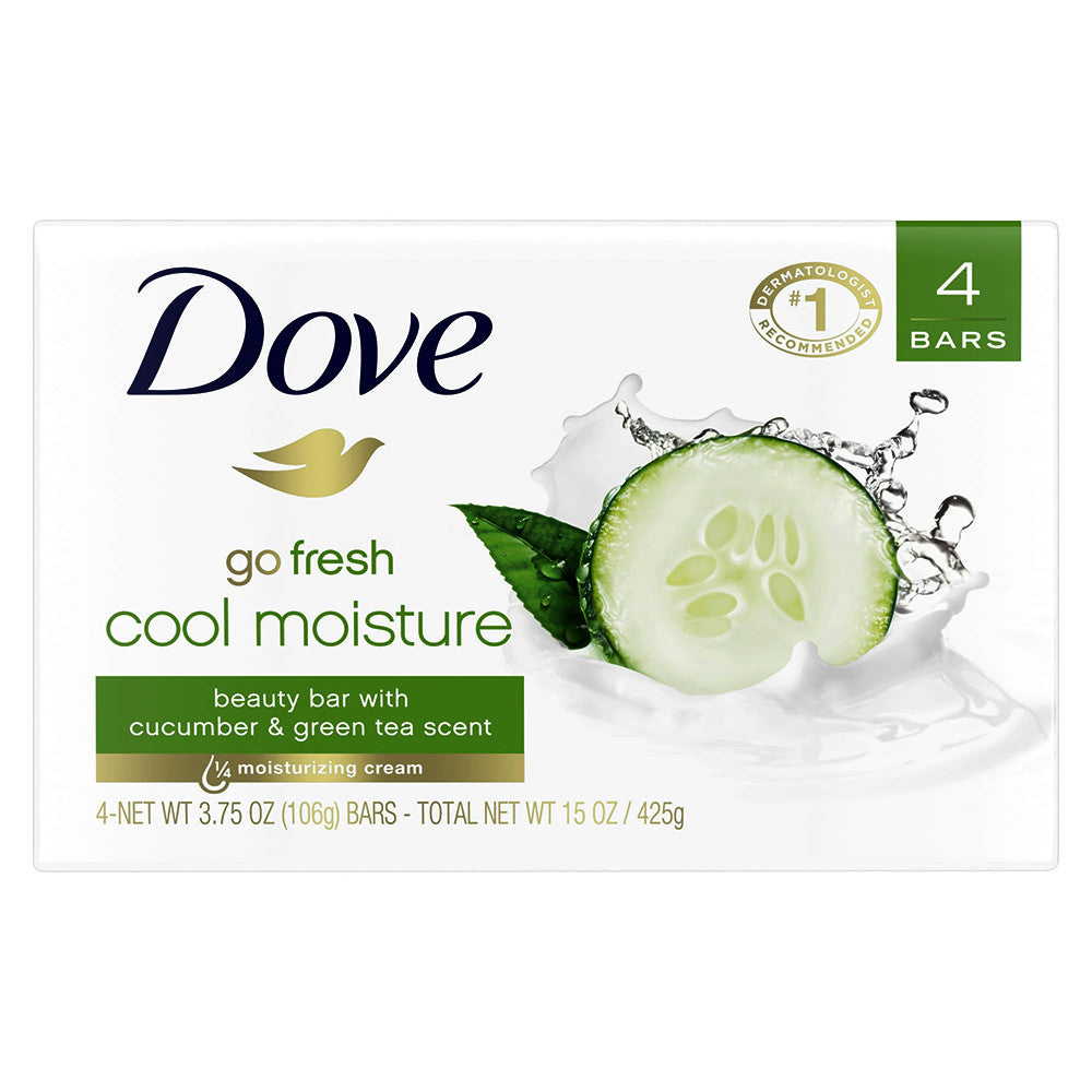 Dove Beauty Bar Women's Bath Soap Cool Moisturizing Gentle Cucumber and Green Tea, 4 Ea, 3.75 Oz