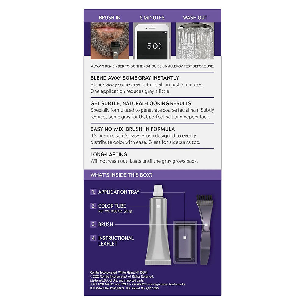 Just For Men Touch of Gray Mustache and Beard Hair Color, Dark Brown and Black, 1 Ea