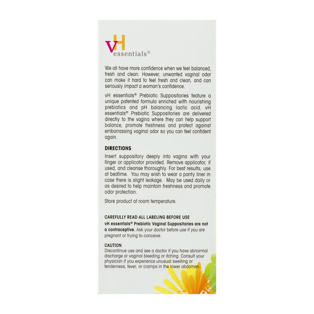 Vh Essentials Prebiotic Vaginal Suppositories pH Balanced- 15 Ea