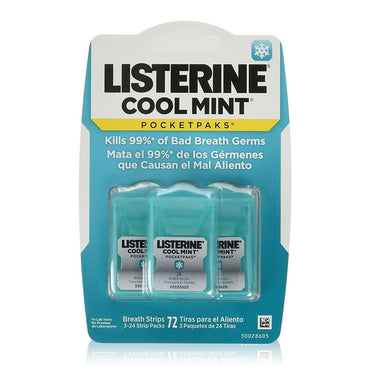 Listerine Pocketpaks Breath Strips, Cool Mint, 72 Strips, 3 Ea