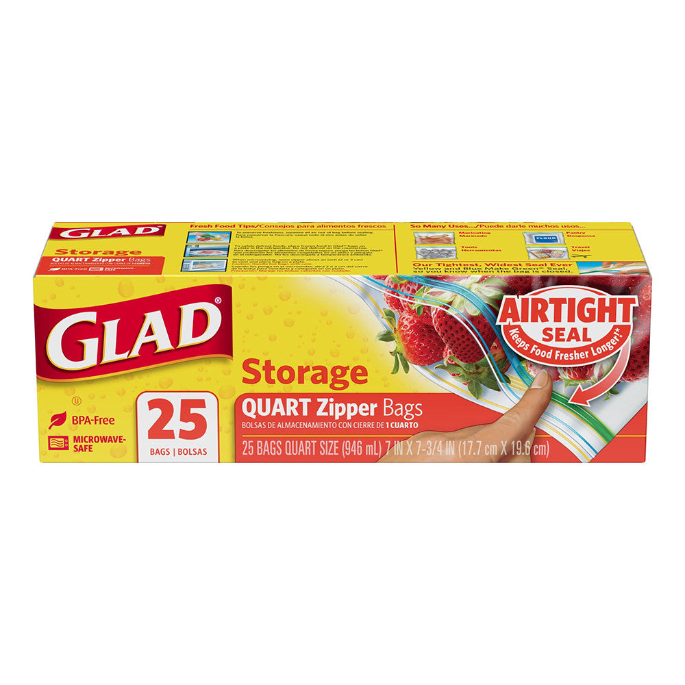 Glad Zipper Storage Bag Quart, 25 Ea
