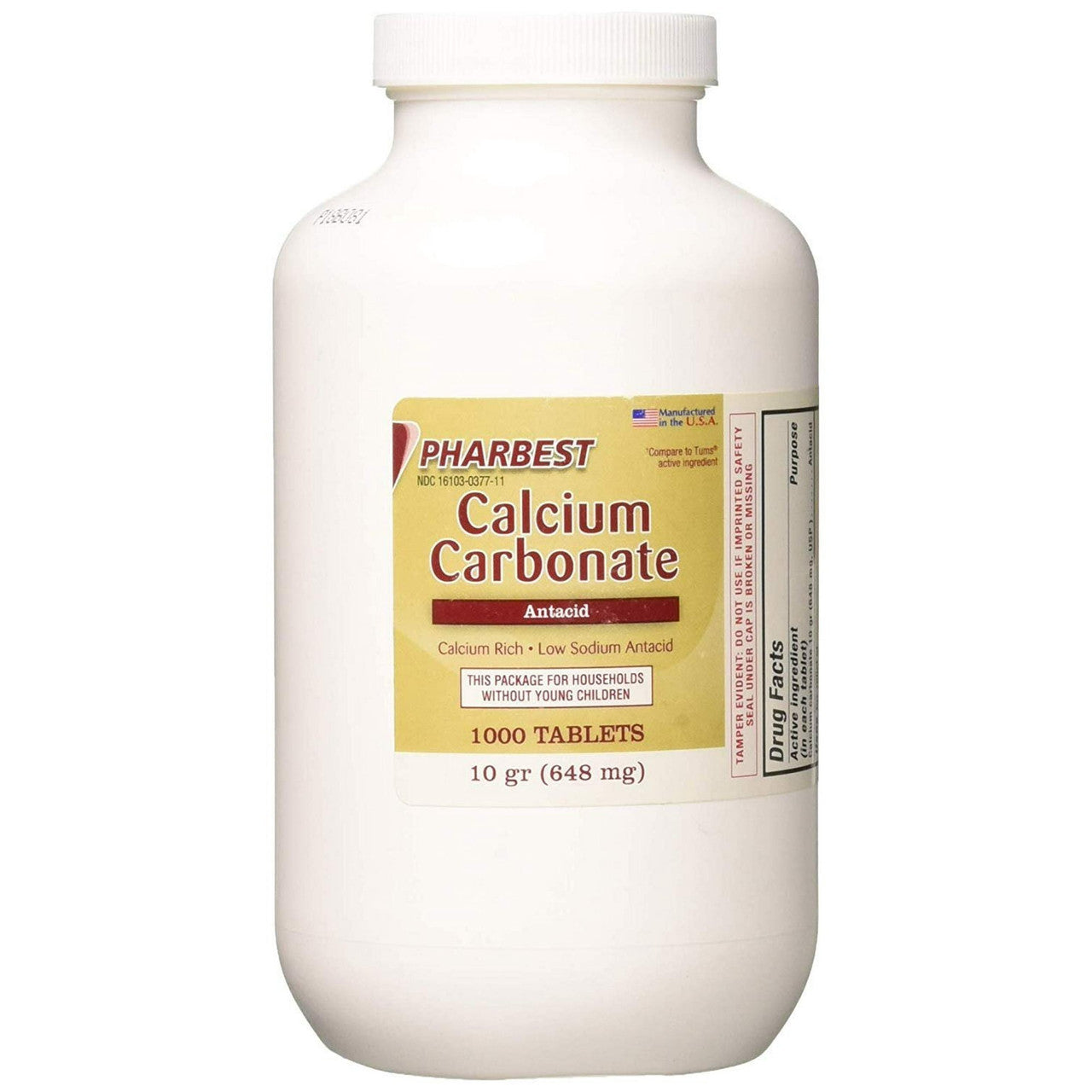Pharbest 10 Grains Calcium Carbonate Antacid Supplement Tablets, 1000 Ea