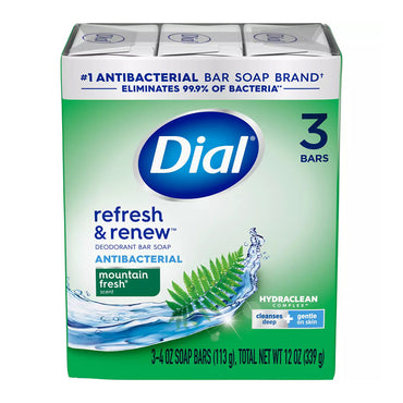 Dial Clean And Refresh Antibacterial Deodorant Bar Soap,Mountain Fresh 4 Oz - 3 Bars / Pack
