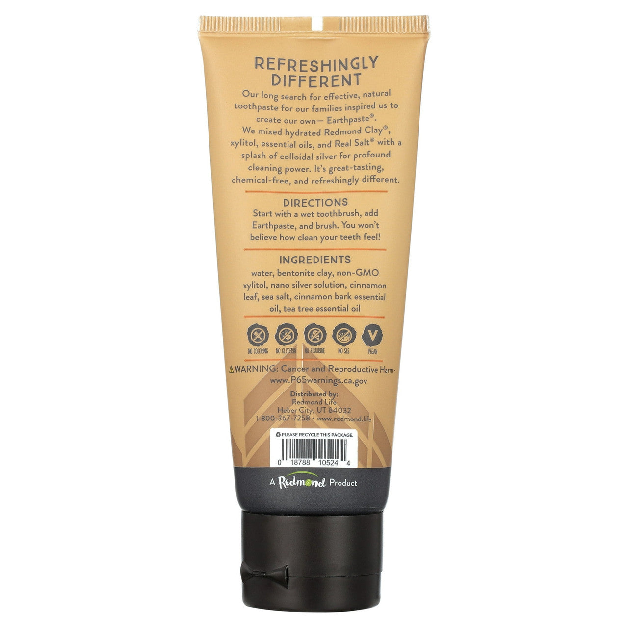 Redmond Earthpaste Natural Non-Flouride Toothpaste, Cinnamon, 4 Oz