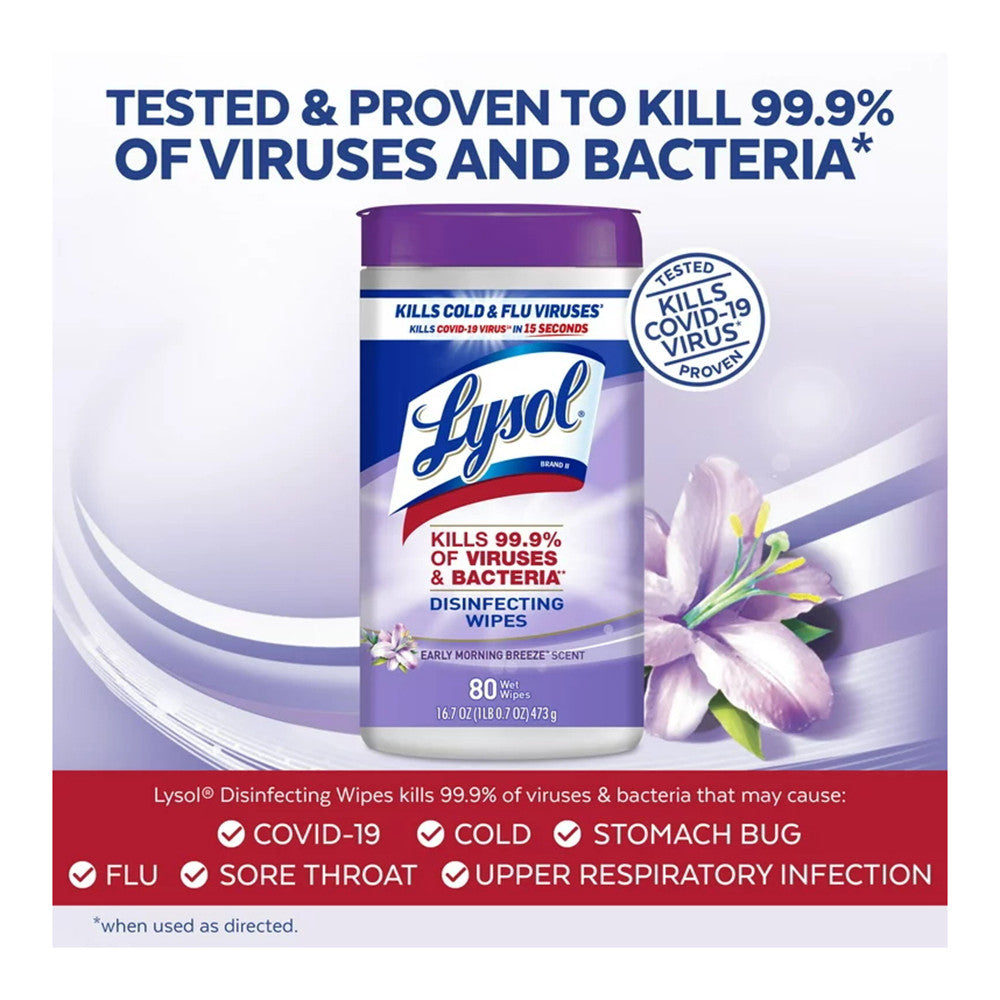 Lysol Disinfecting Wipes, Early Morning Breeze, 80 Wet Wipes