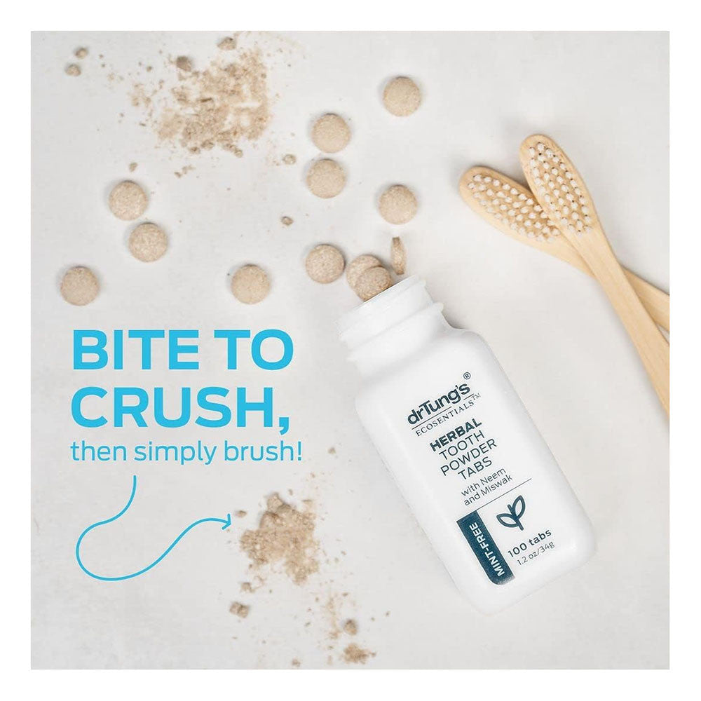 DrTungs Herbal Tooth Powder Tablets with Neam and Miswak, Mint-Free, 100 Ea