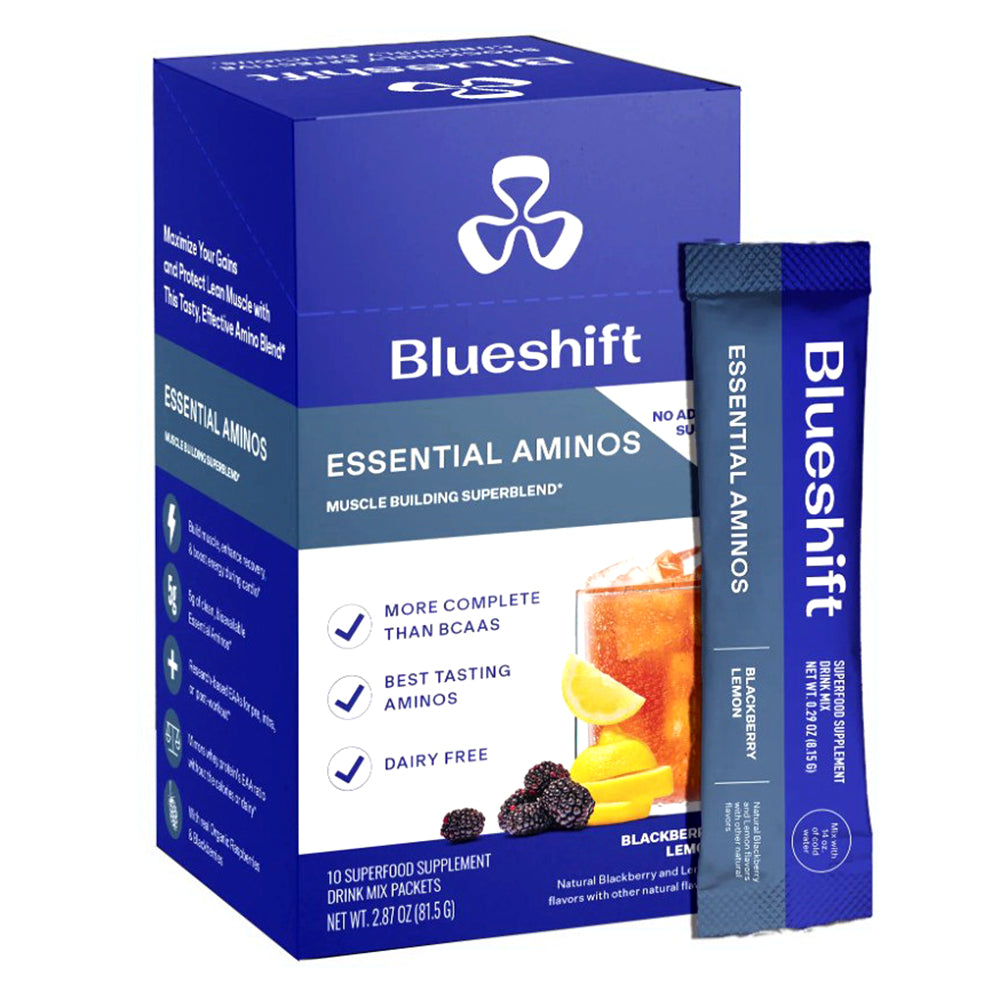 Blueshift Essential Aminos Blackberry Lemon Drink Mix Packets for Muscle Protein Support and Recovery 0.29Oz (8.15g) 10Ea