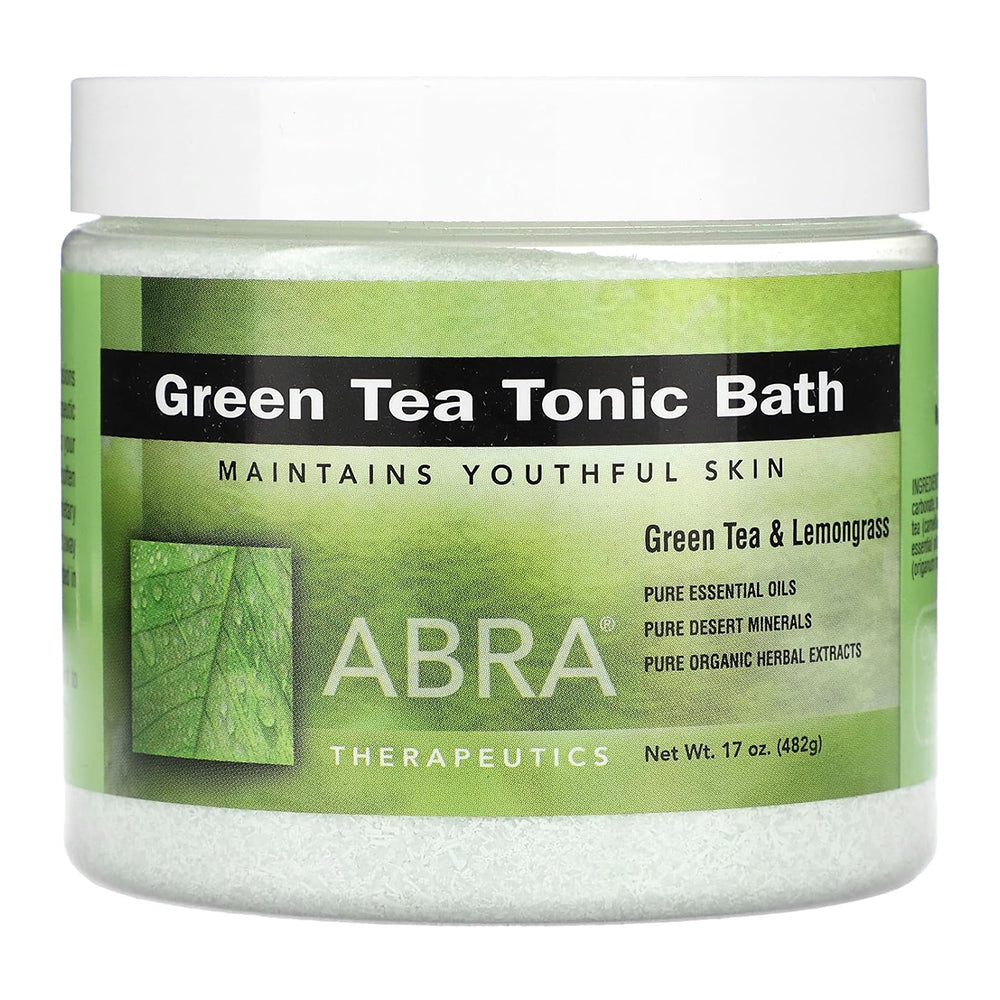 Abra Therapeutics Green Tea and Lemongrass Tonic Mineral Bath with Essential Oil and Herbal Extracts 17Oz (482g)