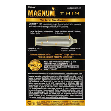 Trojan Magnum Thin Large Size Lubricated Premium Latex Condoms, 12 Ea