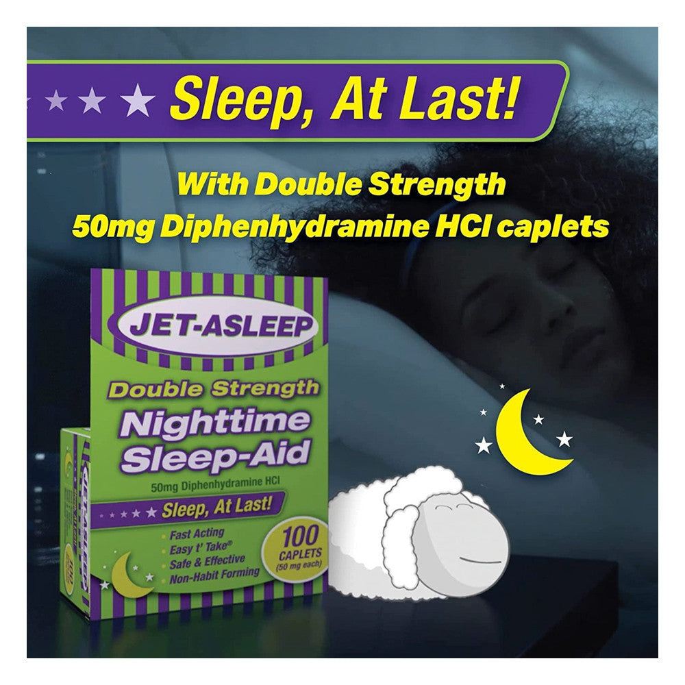 Jet-Asleep Double Strength Nighttime Sleep-Aid Caplets, 100 Ea