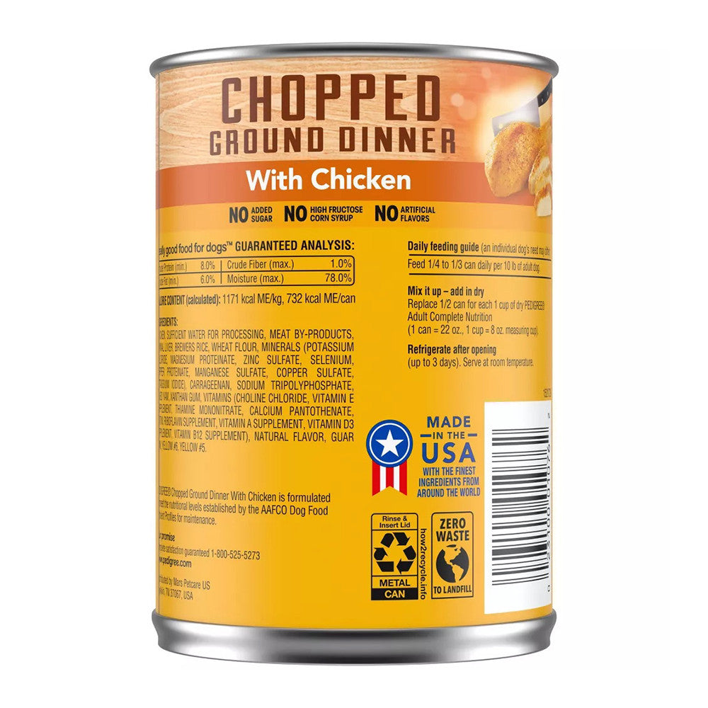 Pedigree Chopped Ground Dinner With Chicken Wet Dog Food, 22 Oz