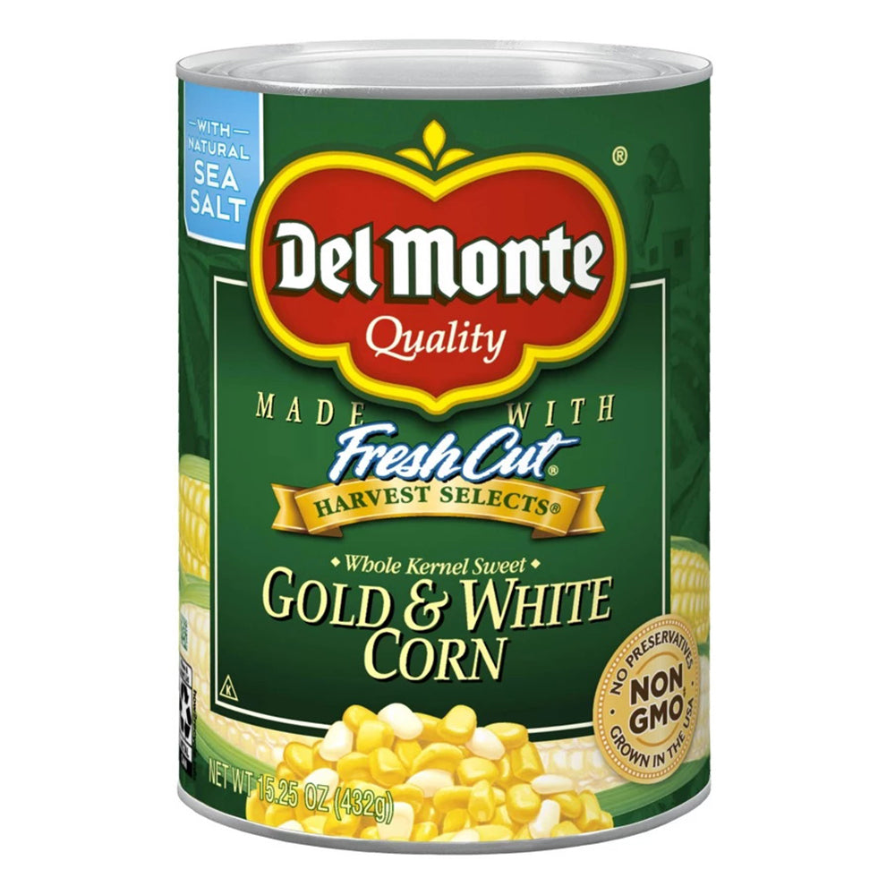 Del Monte Gold and White Whole Kernel Sweet Corn for Fresh Tasting with Natural Sea Salt 15.25Oz (432g)