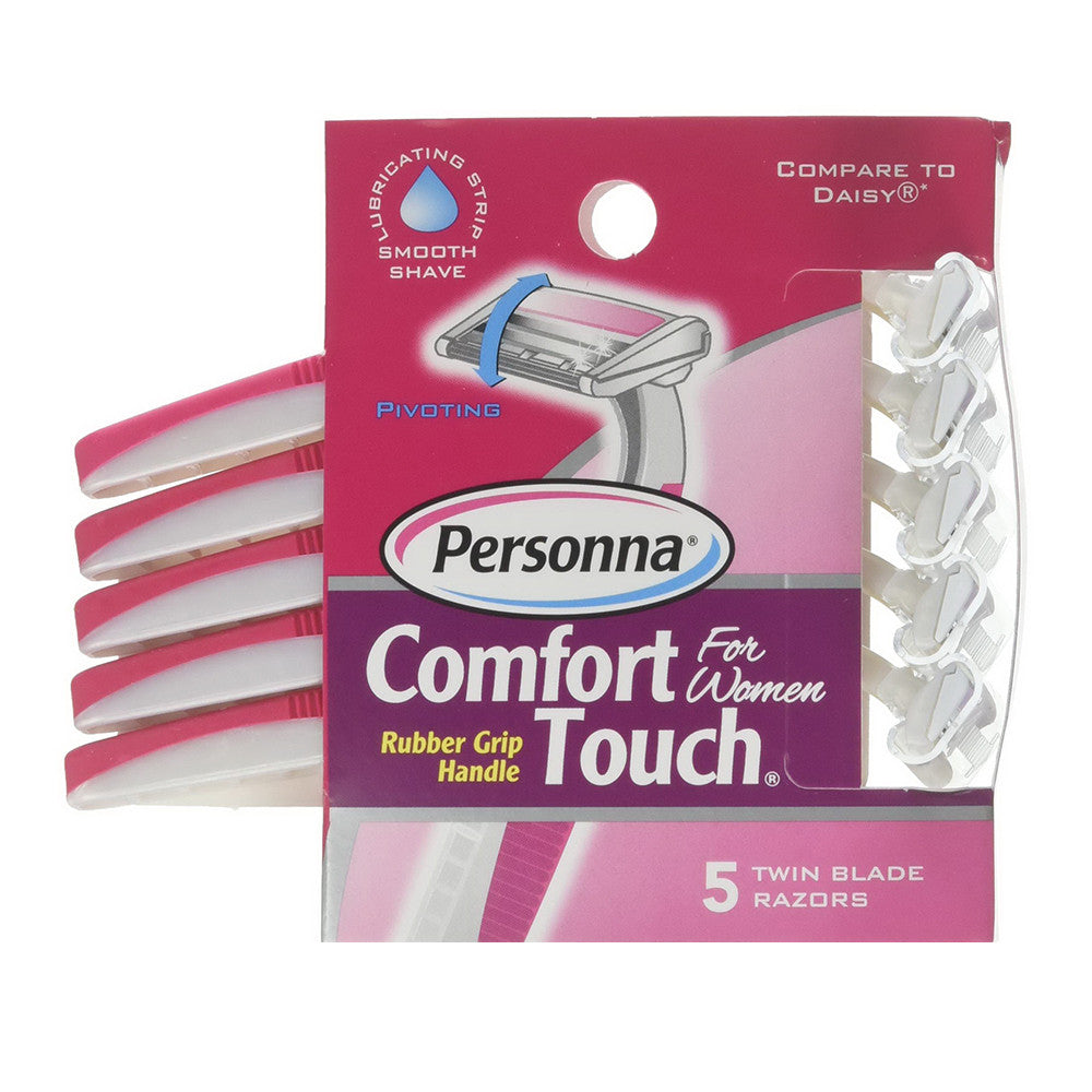 Personna Comfort Touch Twin Blade Disposable Razors With Rubber Grip Handle, 5 Ea