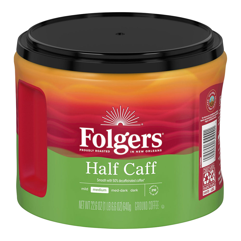 Folgers Half Caff Medium Roast Ground Coffee for Smooth Balanced Flavor 22.6Oz (640g)