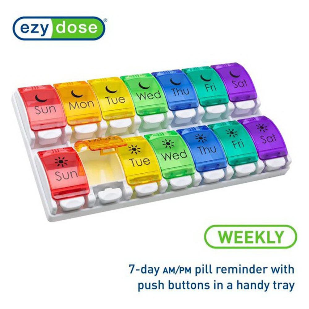 Ezy Dose Push Button 7-Day Pill Case, Am/Pm, Rainbow, 1 Ea