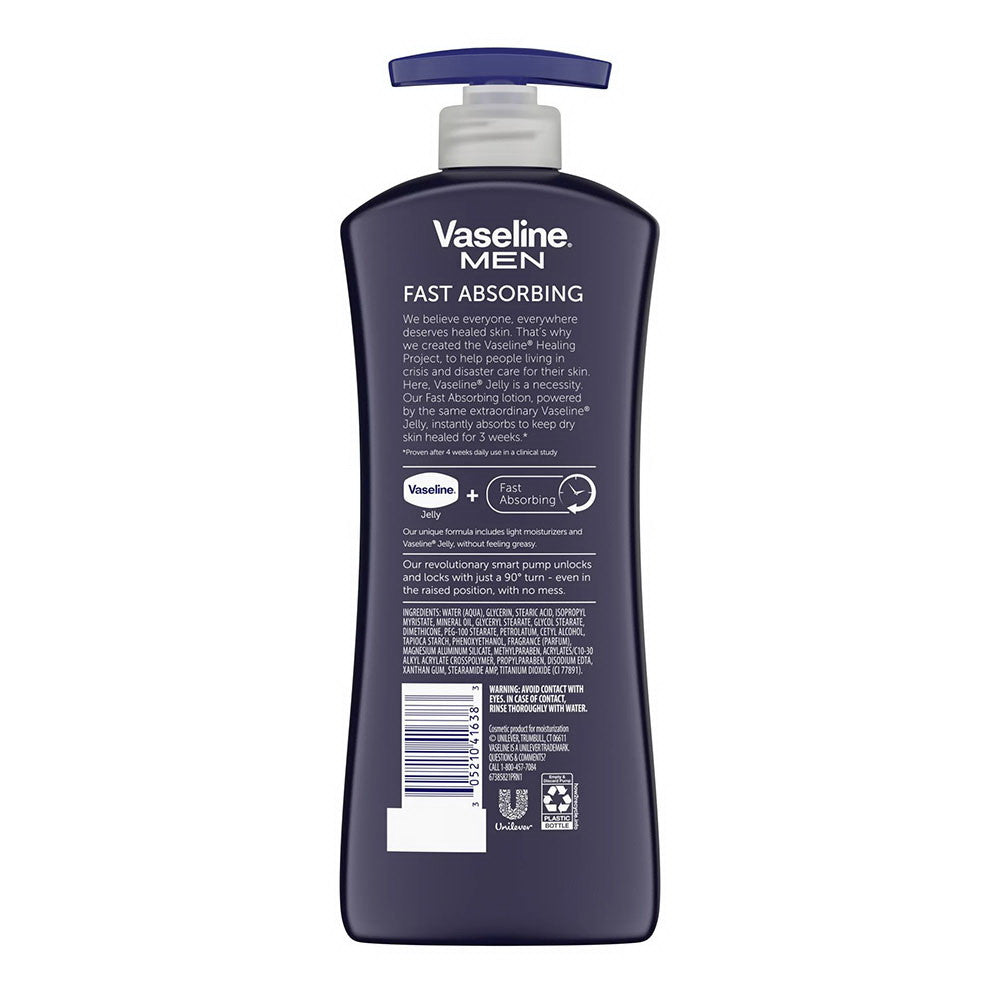 Vaseline Men Fast Absorbing 3 In 1 Body, Face and Hands Lotion, 20.3 Oz