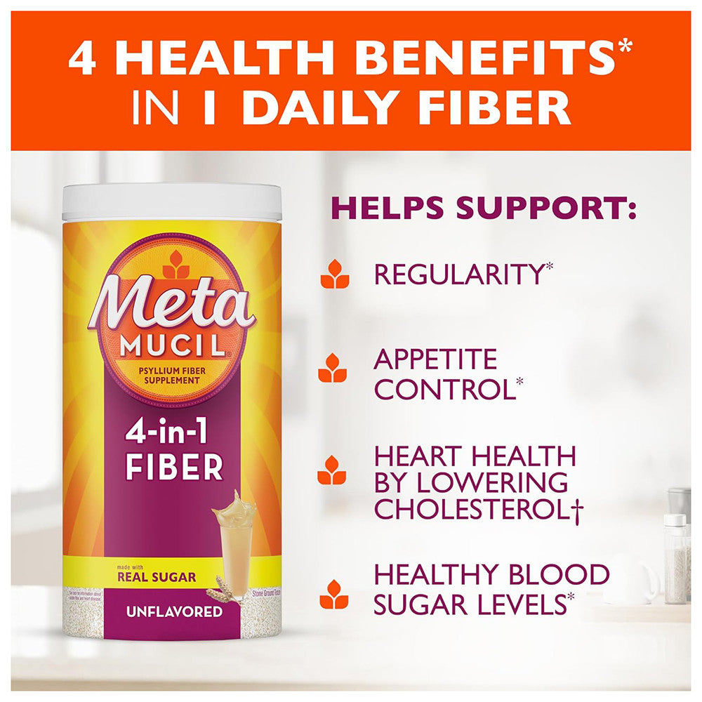 Metamucil Daily Psyllium Fiber Supplement 4in1 Fiber for Digestive Health Unflavored 114 Servings 28.1Oz (798g)