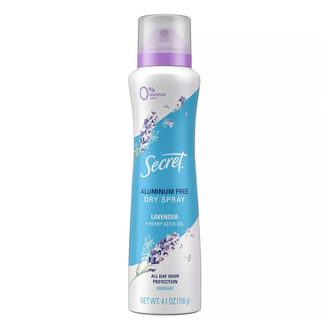 Secret Dry Spray Aluminum Free Deodorant, Lavender and Hemp Seed Oil, 4.1 Oz