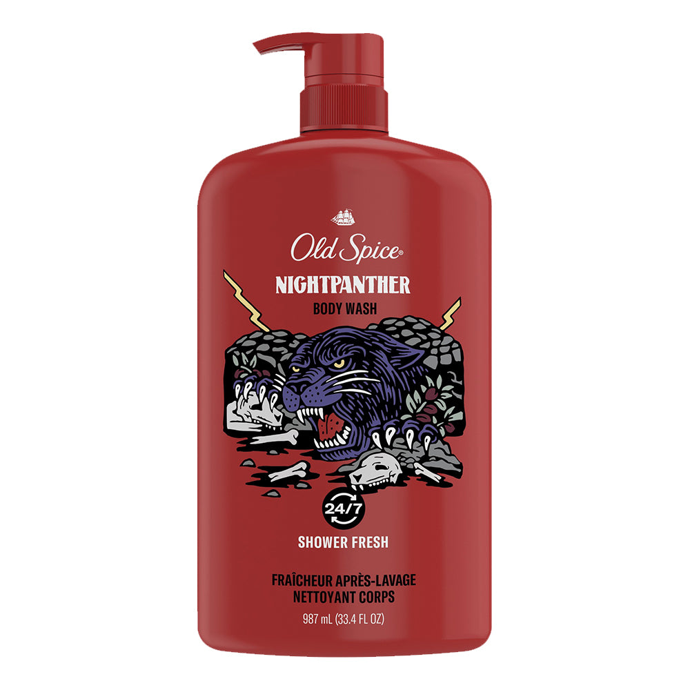 Old Spice Body Wash Night Panther with Pump for Fresh Feel 33.4Oz (987ml)
