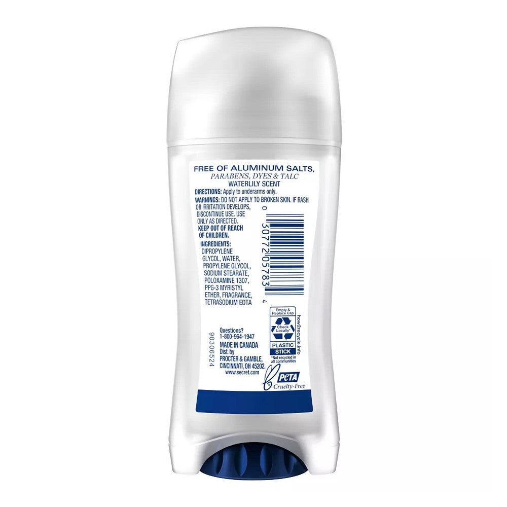Secret Womens Aluminum Free Clear Solid Deodorant, Waterlily, 2.4 Oz