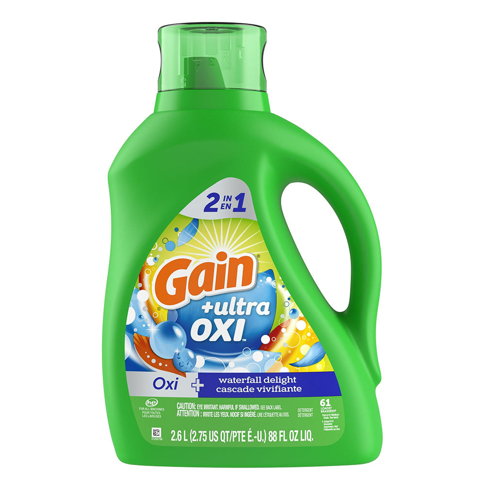 Gain Ultra Oxi Liquid Laundry Detergent Waterfall Delight Scent for Fresh and Clean Clothes 88Oz (2.6l)