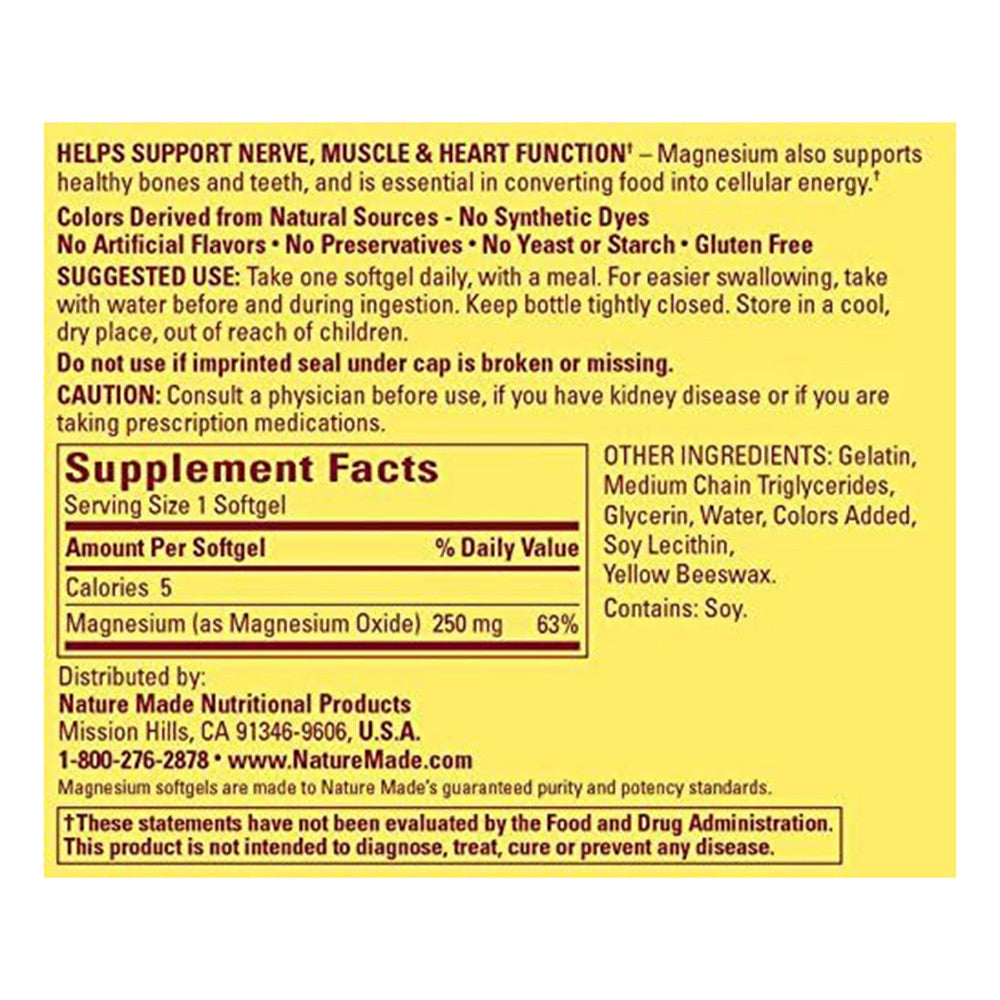 Nature Made Generic Magnesium 250Mg Dietary Supplement Tablets, 100 Ea