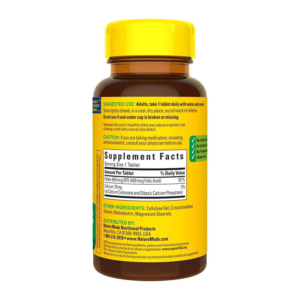 Nature Made Folic Acid 400 Mcg Tablets To Reduce Child Birth Defects Tablets, 250 Ea