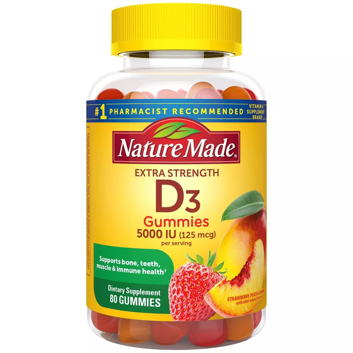 Nature Made Extra Strength Vitamin D3 5000 Iu Bone Health and Immune Support Vitamin Gummies, 80 Ea