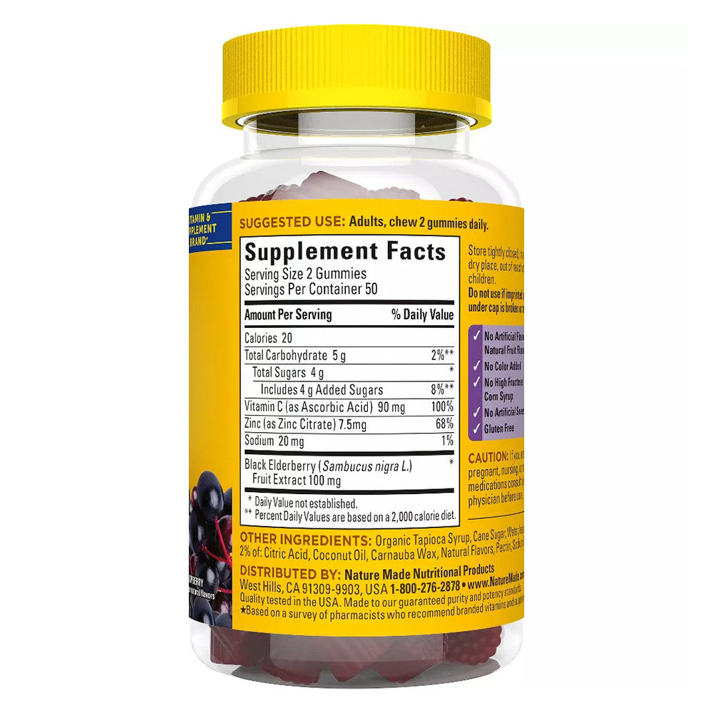 Nature Made Elderberry With Vitamin C And Zinc For Immune Support Gummies, Raspberry, 100 Ea