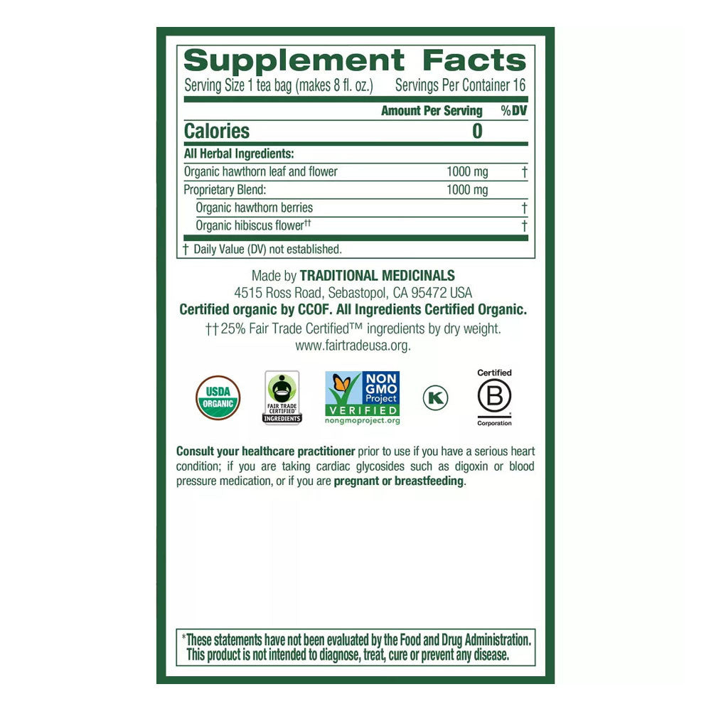 Traditional Medicinals Organic Heart Tea with Hawthorn, 16 Tea Bags