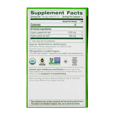 Traditional Medicinals Organic Green Tea,Peppermint Tea Bags, 16 Ea, 0.85 Oz