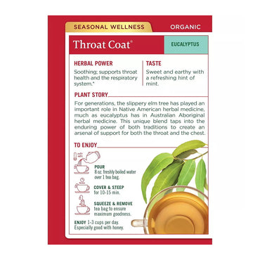 Traditional Medicinals Organic Throat Coat, Eucalyptus, Tea Bags, 16 Ea, 0.99 Oz