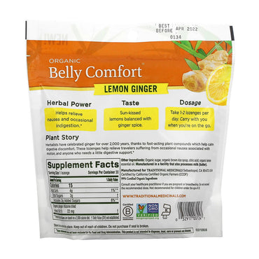 Traditional Medicinals Organic Belly Comfort Lemon Ginger Lozenges, Nausea Relief, 30 Ea