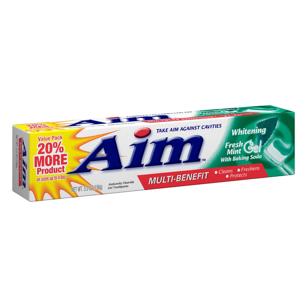 Aim Multi-Benefit Whitening Fresh Mint Gel Toothpaste with Baking Soda, 5.5 oz