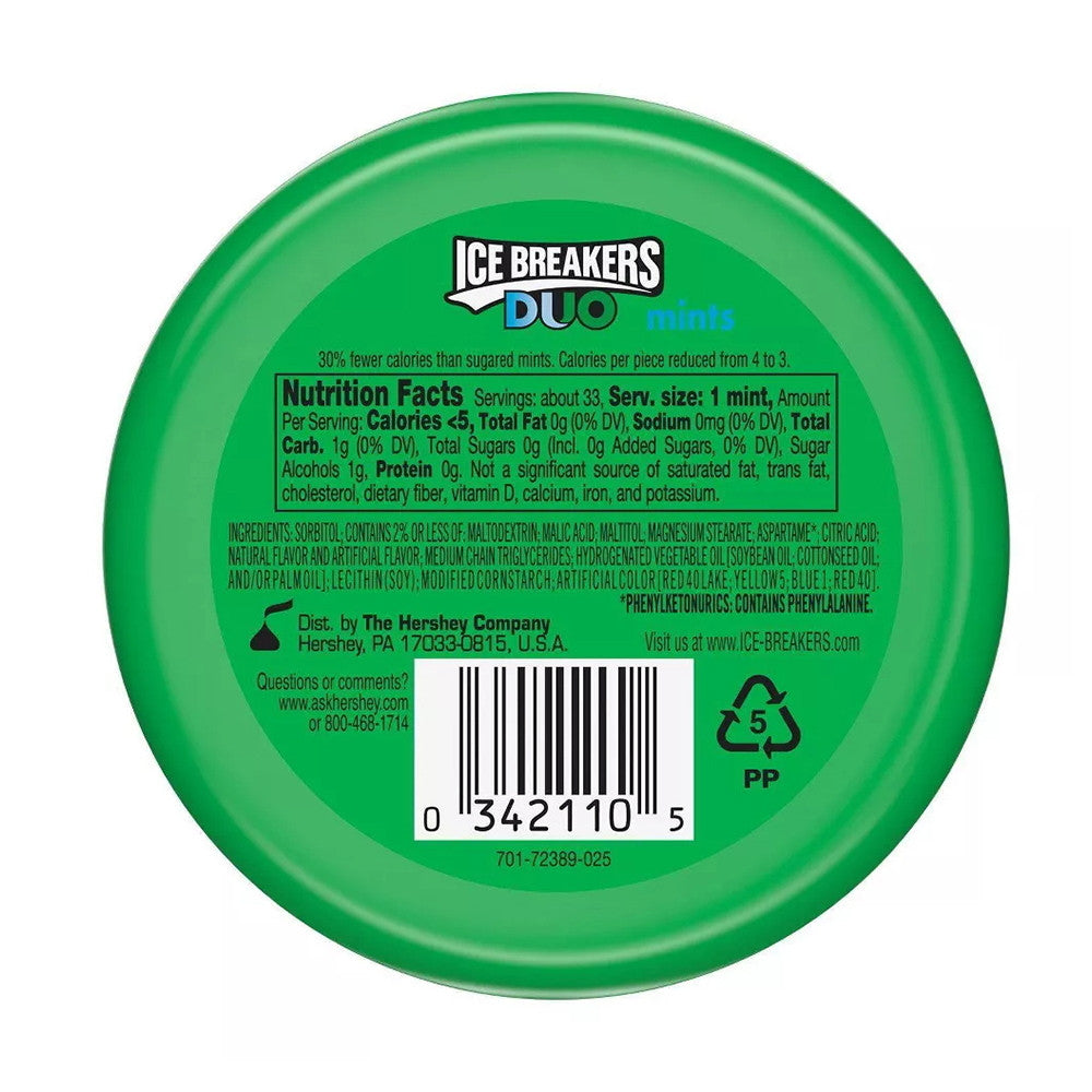 Ice Breakers Duo Fruit and Cool Watermelon Sugar Free Mints, 1.3 Oz