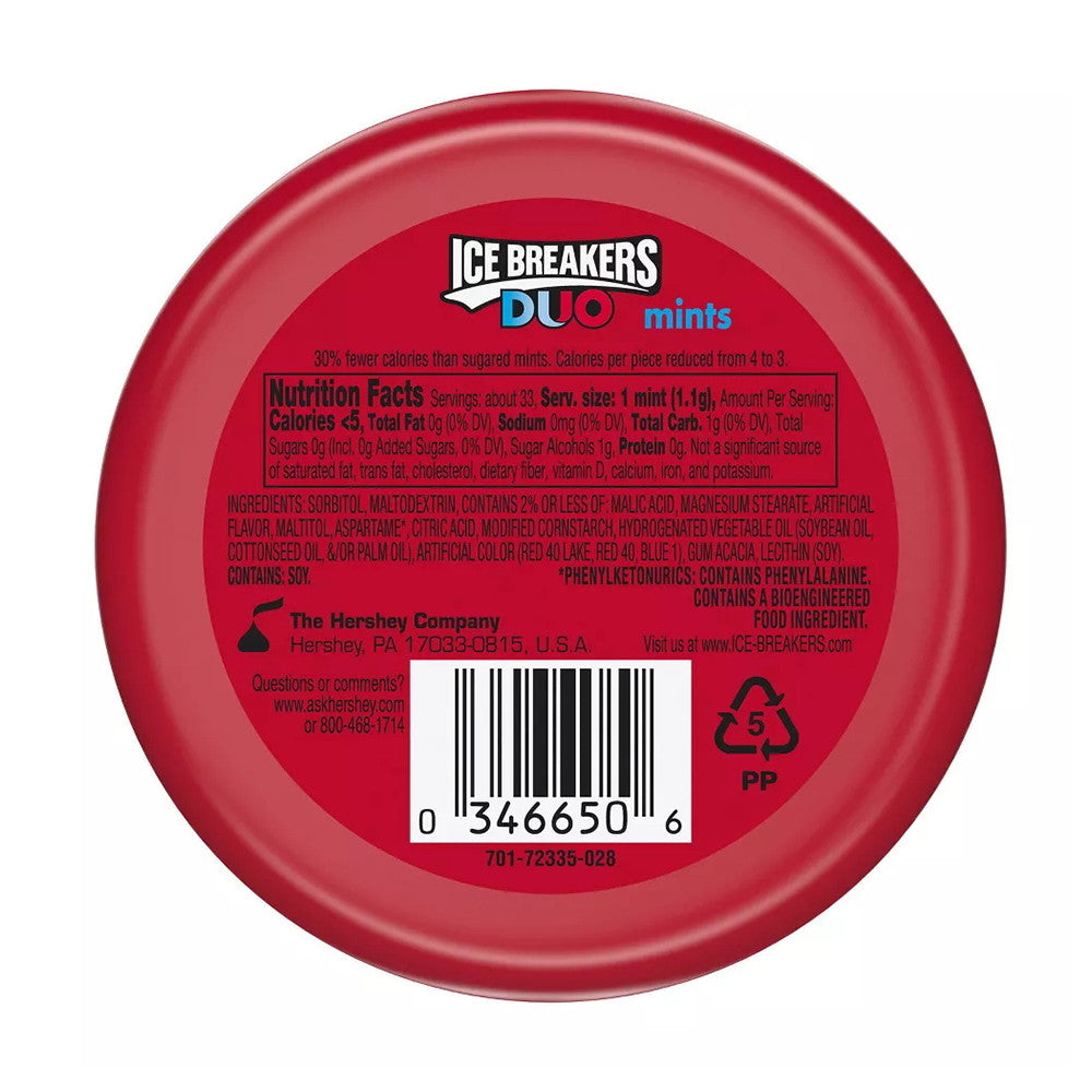 Ice Breakers Duo Fruit and Cool Strawberry Sugar Free Mints, 1.3 Oz